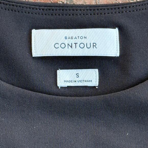Babaton Contour Aritzia Long Sleeve Cropped Top Black Stretch Crew Double Layer - Picture 2 of 3